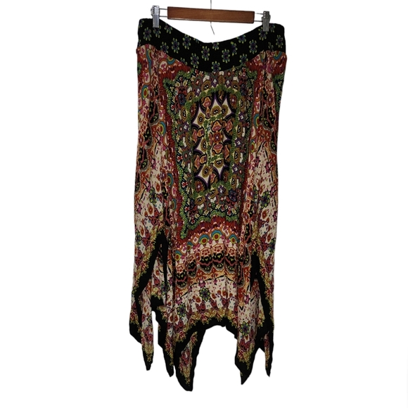 Bohemian multi colored mandala print asymmetrical midi broom skirt - Picture 9 of 10